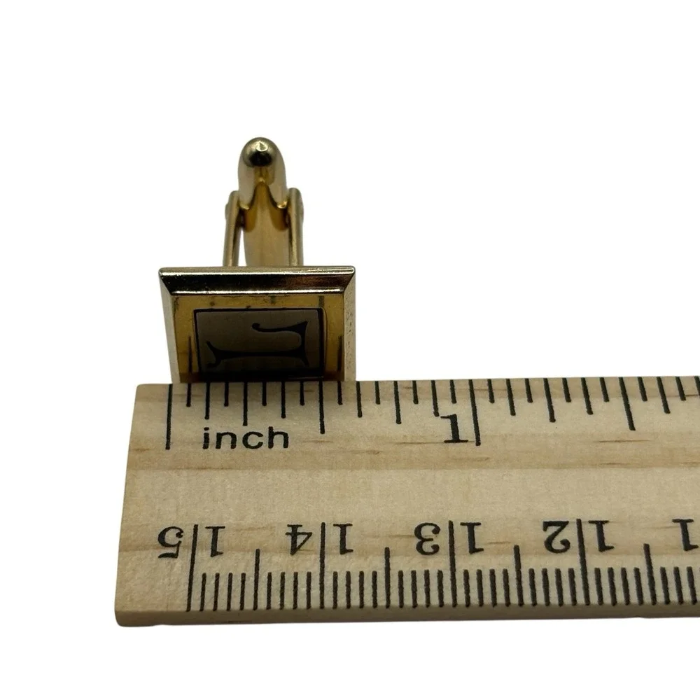 Initial L Monogram Hickok‎ USA Cufflinks Letter Vintage Two Tone Script Square